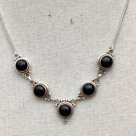 Vintage Jewelry - Vintage Sterling Bali onyx necklace